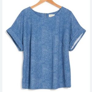 Melloday Blue Cuffed Short Sleeve Zip Back Top